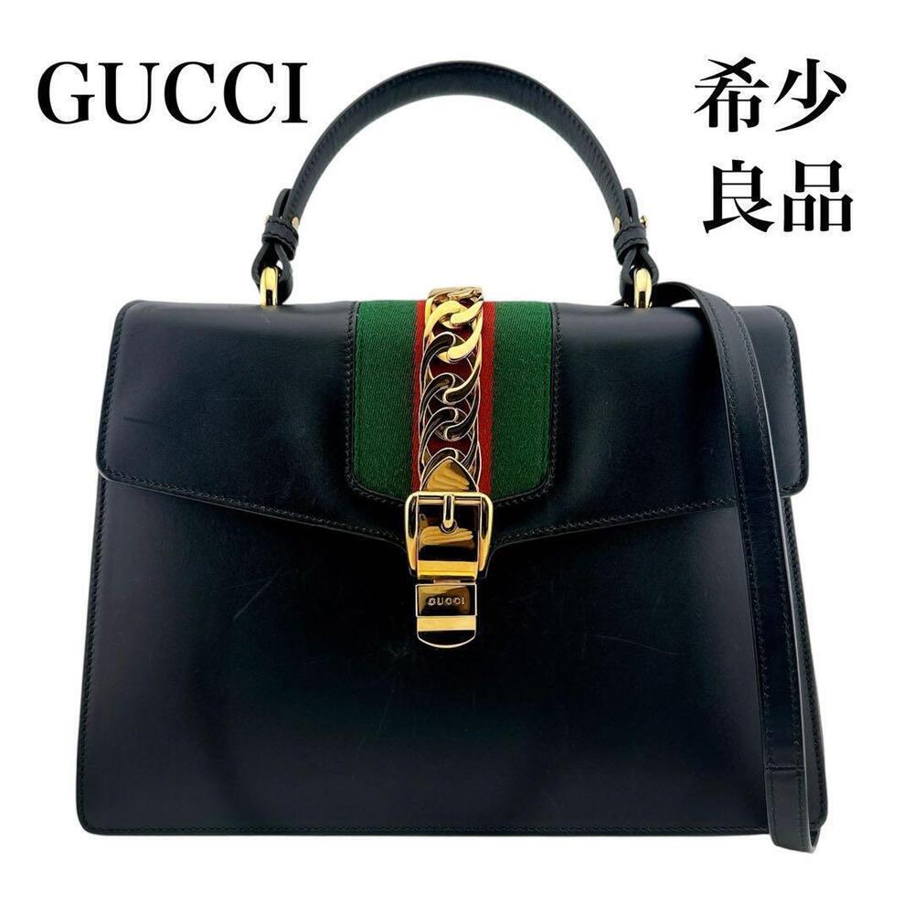 Gucci Sylvie Leather Shoulder Bag Handbag Sherry Black